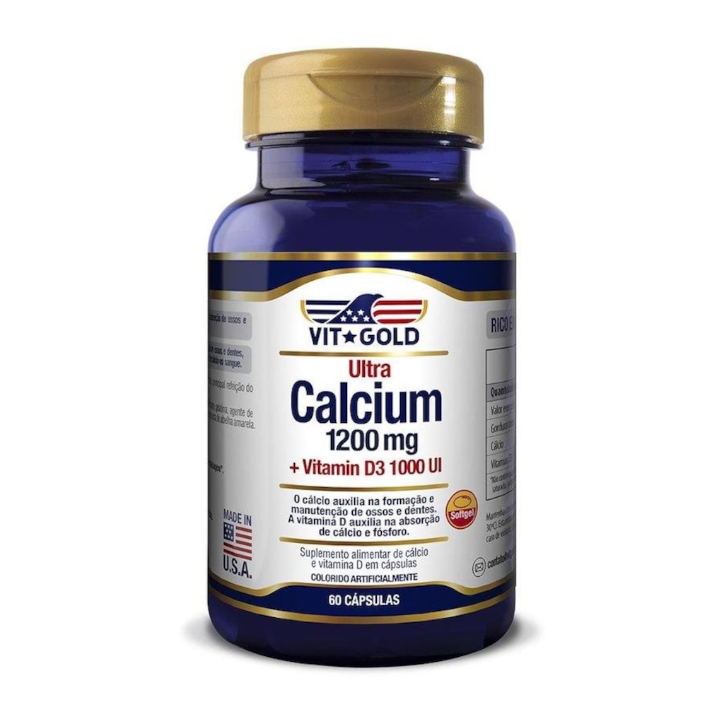 Ultra Cálcio 1200mg + Vitamina D3 1000UI Vitgold - 60 Cápsulas - Foto 1