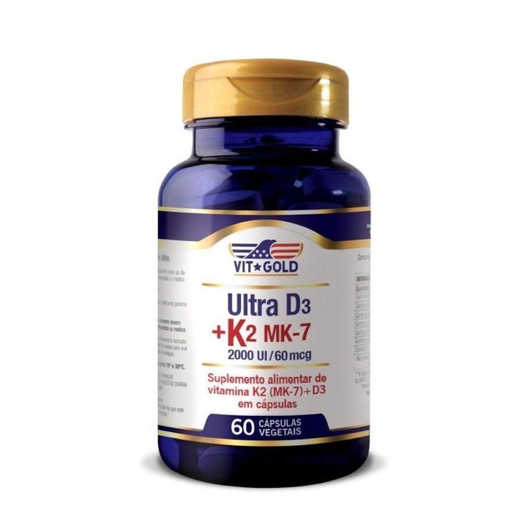 Vitamina K2 60mcg + Vitamina D3 2000UI Vitgold - 60 Cápsulas - Foto 1