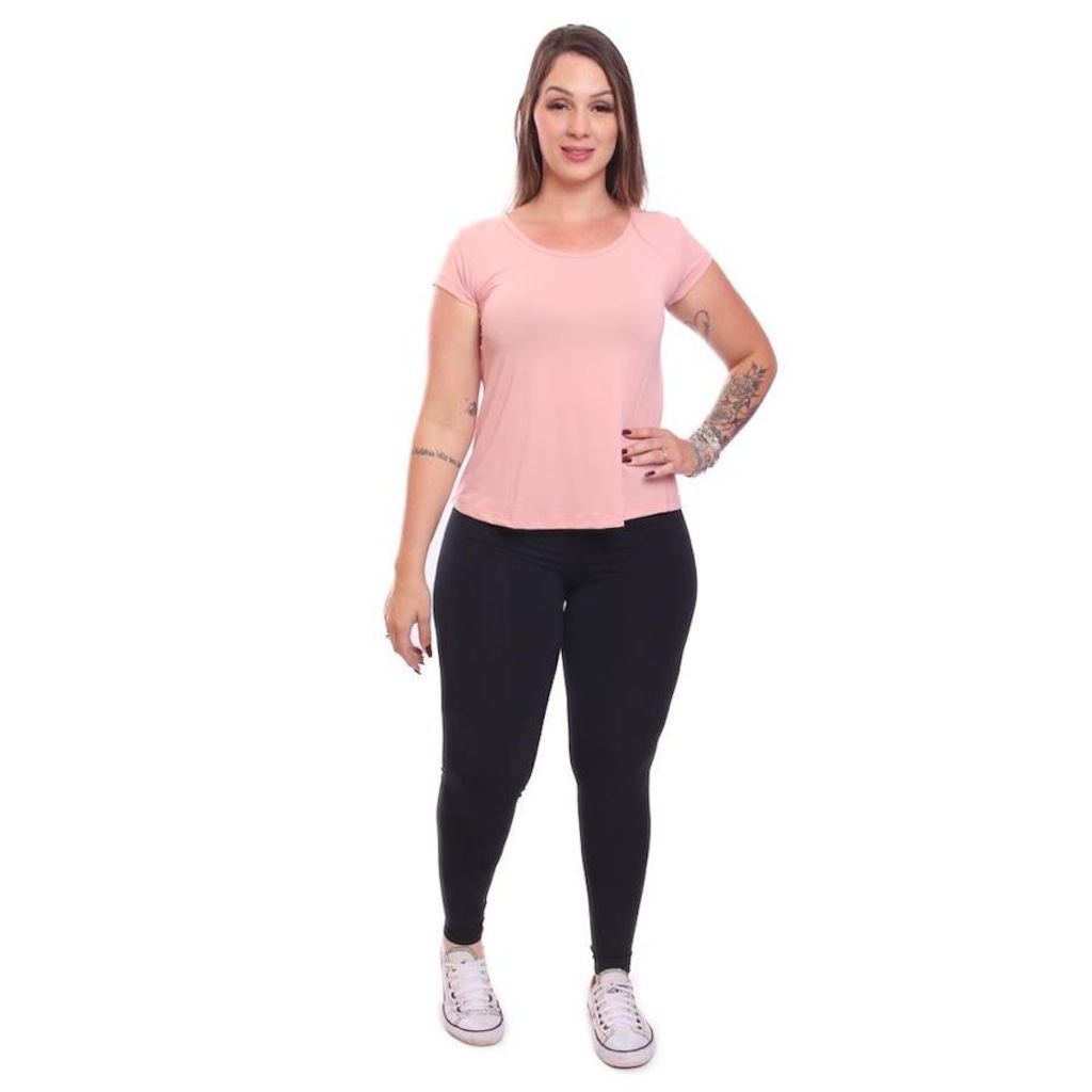 Imagem 3 do produto Camiseta Dellas Fit Dry Fit Manga Curta Baby Look Tshirt Básica Lisa Academia Treino Esporte - Feminina