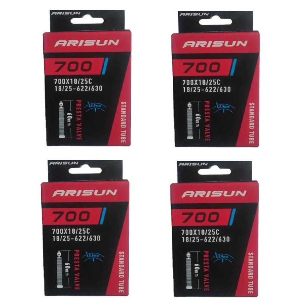 Kit Câmaras de Ar Arisun 700 X 18/25 Bike Bico Fino 60mm - 4 unidades
