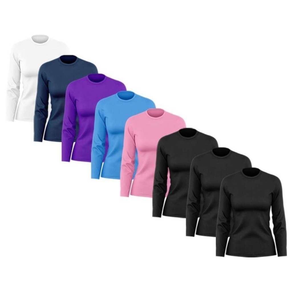 Imagem 3 do produto Kit de Camisas Térmica Adriben Manga Longa Dry Fit com Proteção Solar - 8 Unidades - Feminina