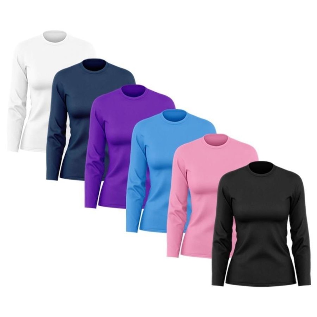 Imagem 5 do produto Kit de Camisas Térmica Adriben Manga Longa Dry Fit com Proteção Solar - 6 Unidades - Feminina