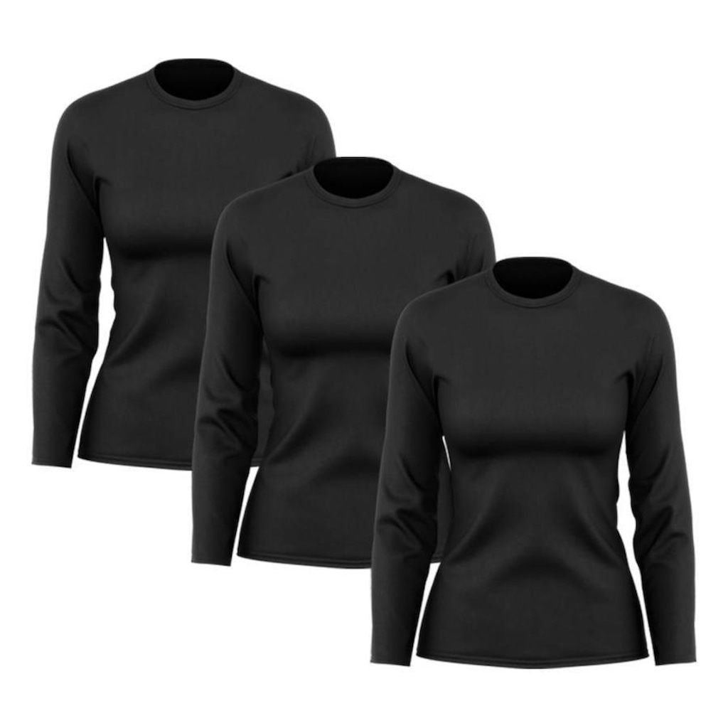 Imagem 4 do produto Kit de Camisas Térmica Adriben Dry Fit Manga Longa com Proteção Solar - 3 Unidades - Feminino