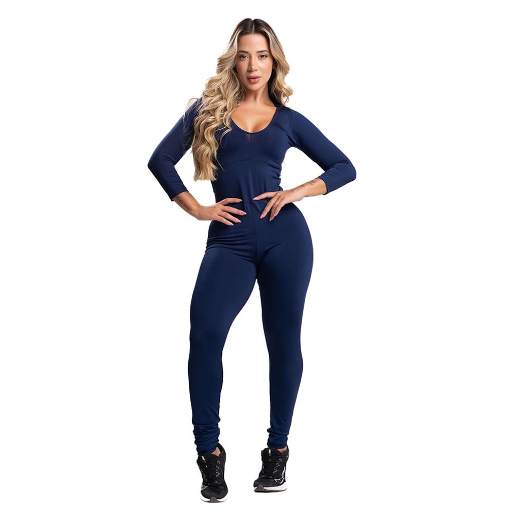 Macacão Fitness MVB Modas Longo 3/4 Costa Fechada Fitness Suplex - Feminino