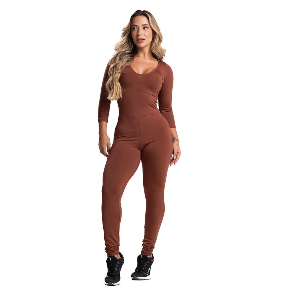Macacão Fitness MVB Modas Longo 3/4 Costa Fechada Fitness Suplex - Feminino