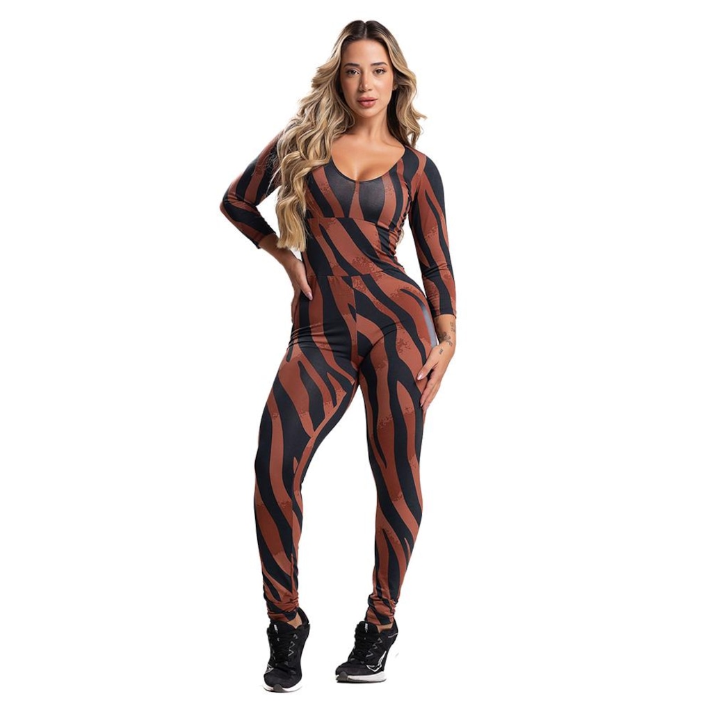 Macacão Fitness MVB Modas Longo 3/4 Costa Fechada Fitness Suplex - Feminino