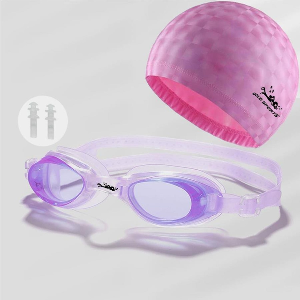 Kit de Natação Gold Sports: Óculos New Shark + Touca + Protetor de Ouvido - Infantil