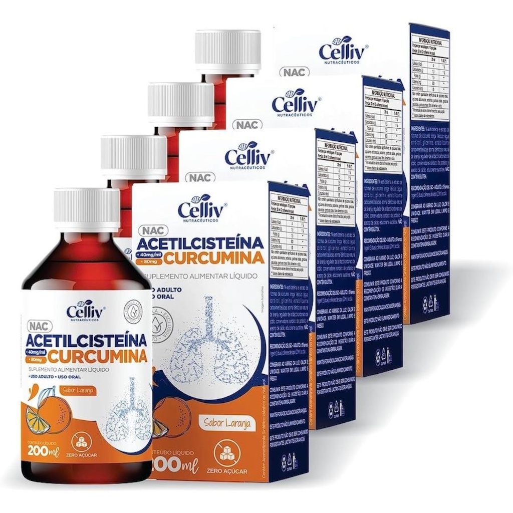 Kit Celliv Suplemento Alimentar Nac Acetillcisteína + Curcumina - 200ml - 4 unidades - Foto 1