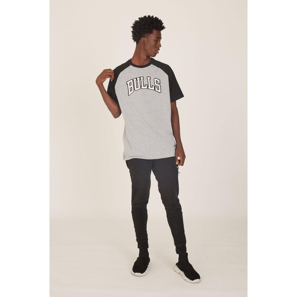 Camiseta NBA Raglan Estampada Chicago Bulls Casual Mescla - Masculina