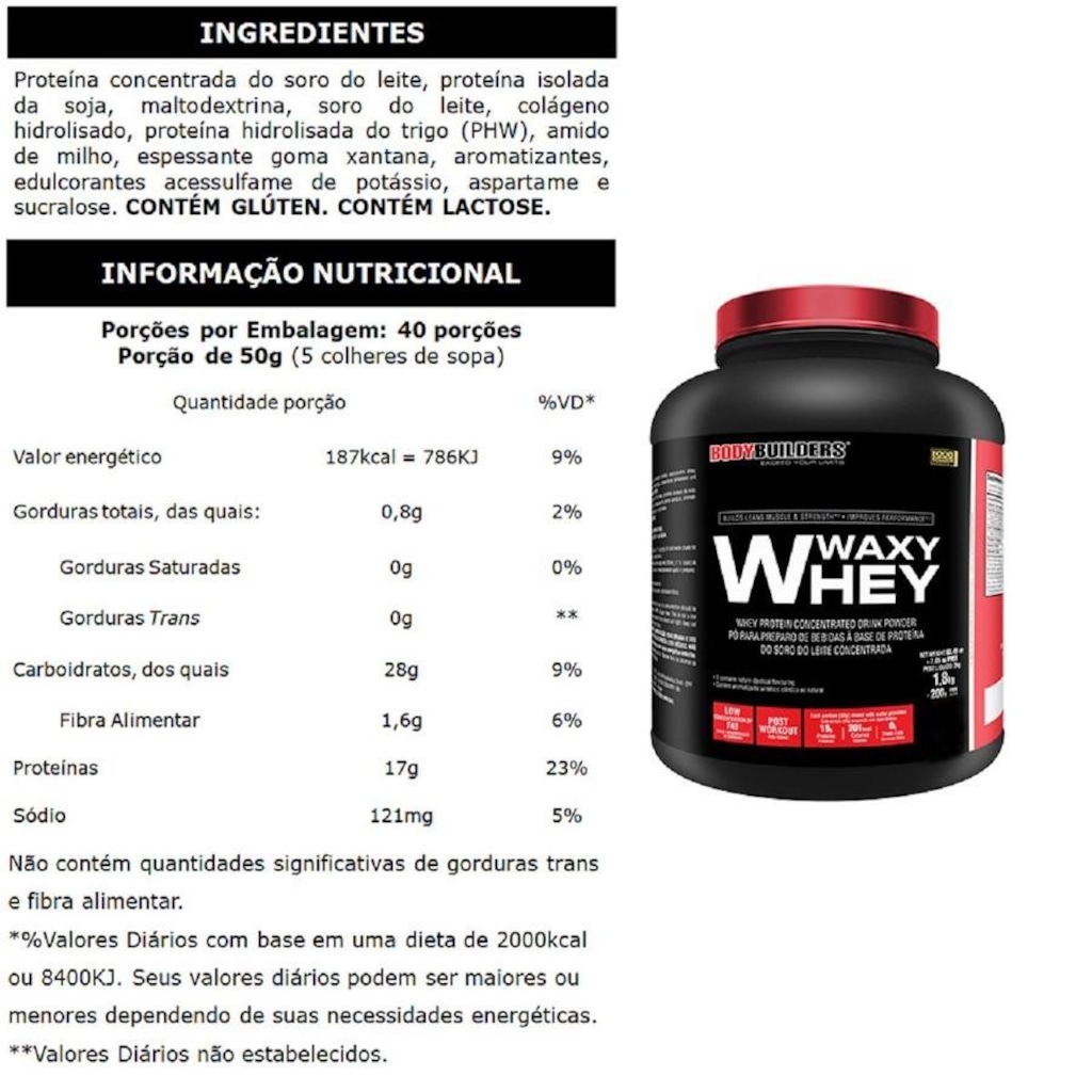 Imagem 2 do produto Waxy Whey Protein Bodybuilders - Cappuccino - 2Kg