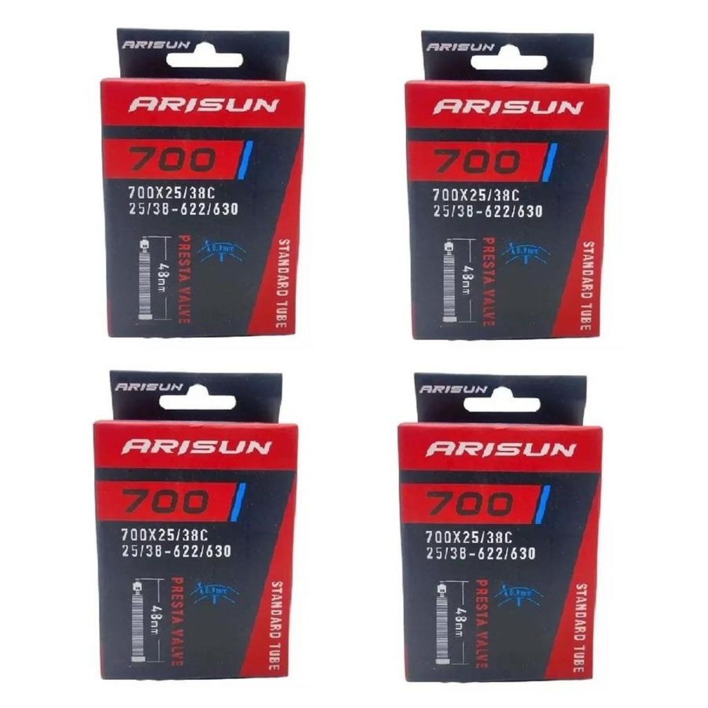 Kit 4X Câmaras de Ar 700 X 25/38 Bike Arisun Bico Fino 48 Mm