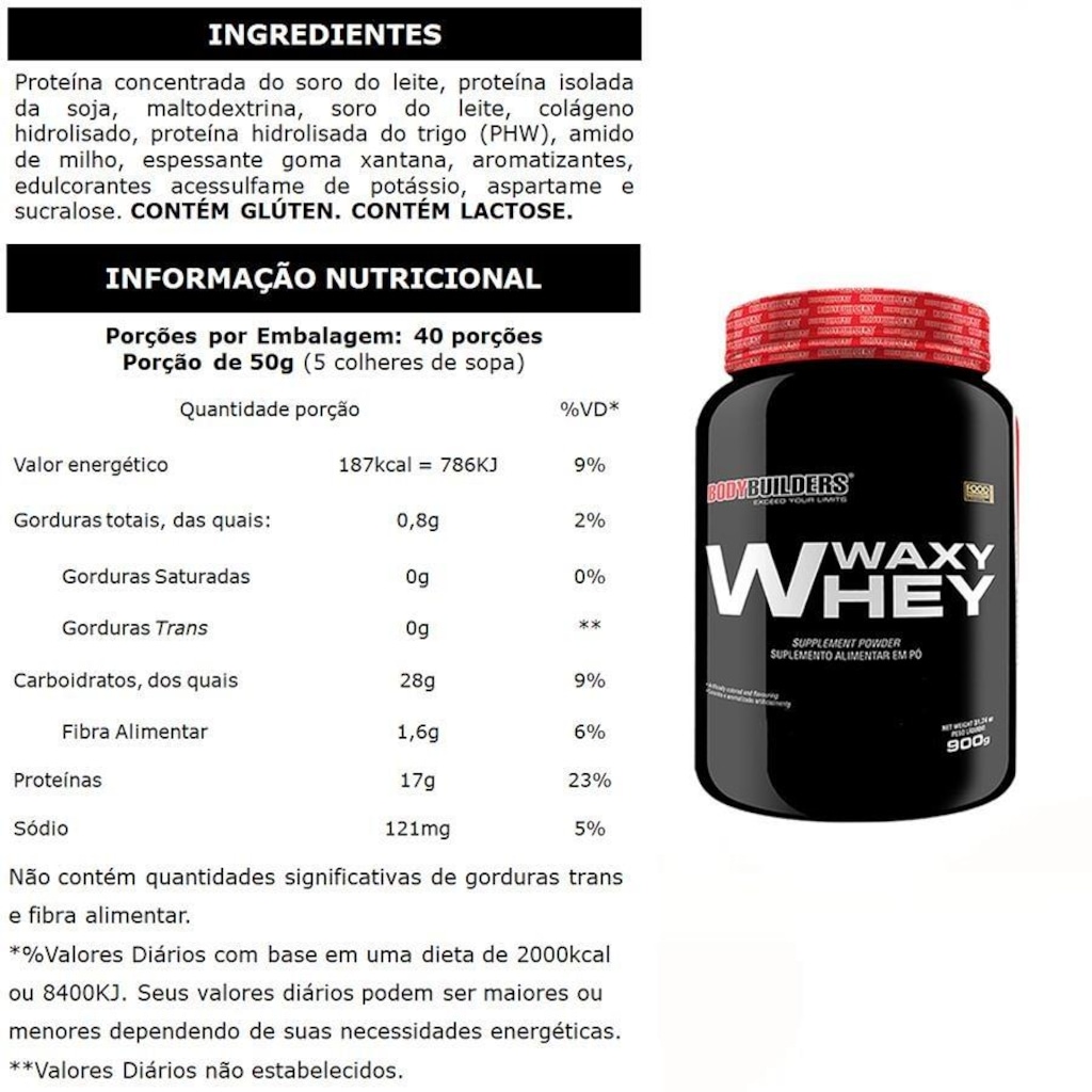 Imagem 2 do produto Kit Bodybuilders com Waxy Whey - Paçoca - 900g + Bcaa 4,5 - 100g + Creatinas 100g + Coqueteleira