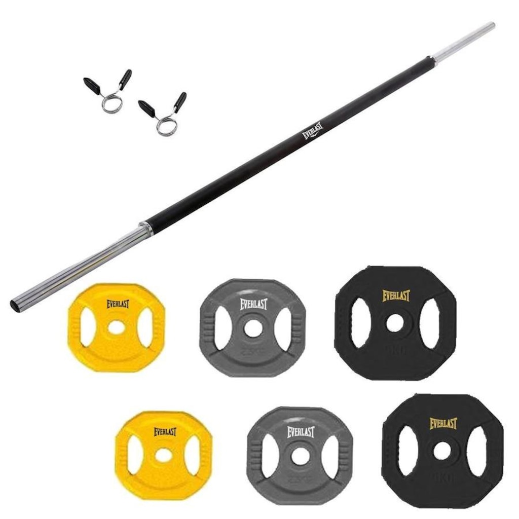 Kit Pump Everlast 01 Barra Body Pump 1,30m Pegada Emborrachada + 02 Anilhas 1,25kg + 02 Anilhas 2,50kg + 02 Anilhas - 5kg - Foto 1