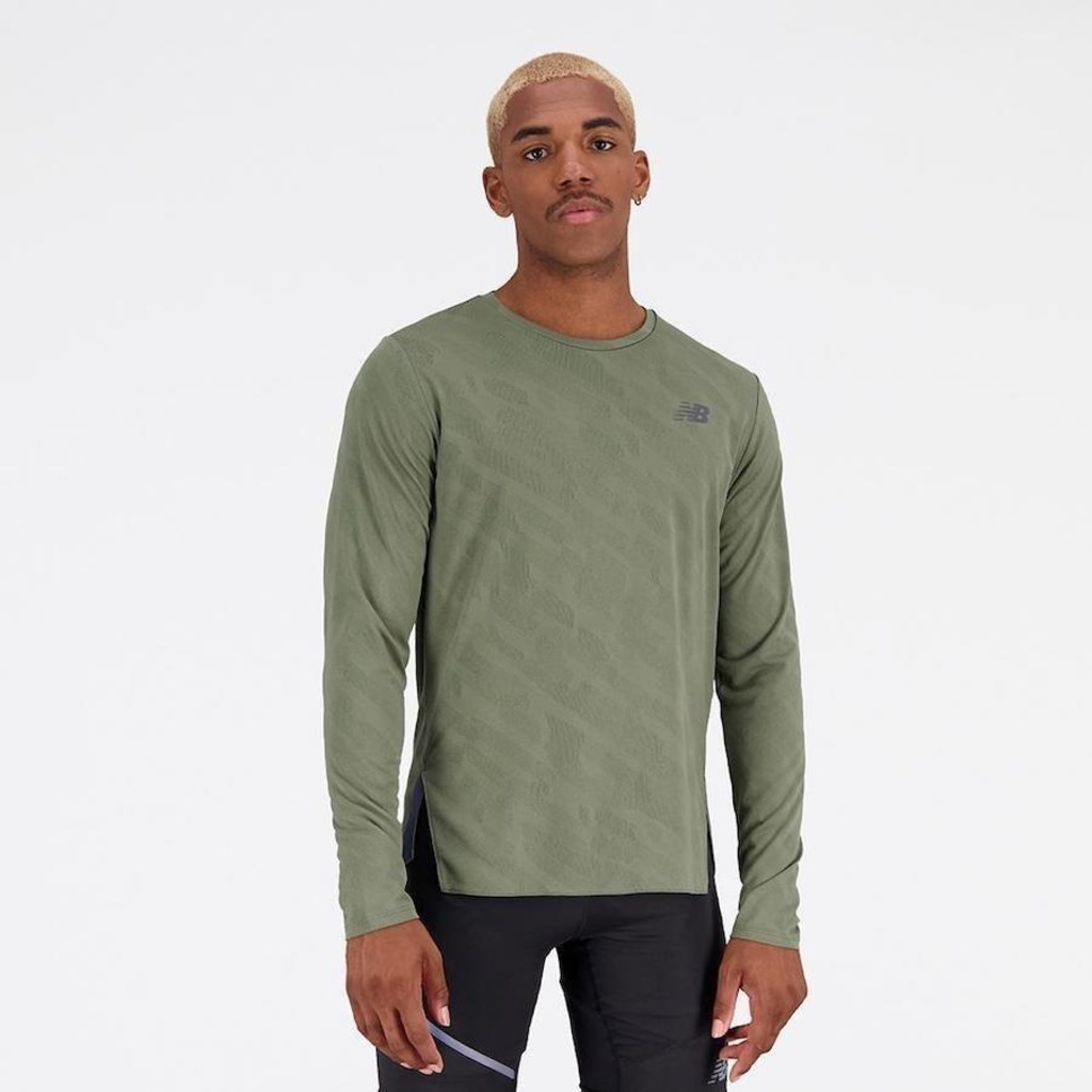 Camiseta New Balance Q Speed Jacquard Manga Longa - Masculina - Foto 1