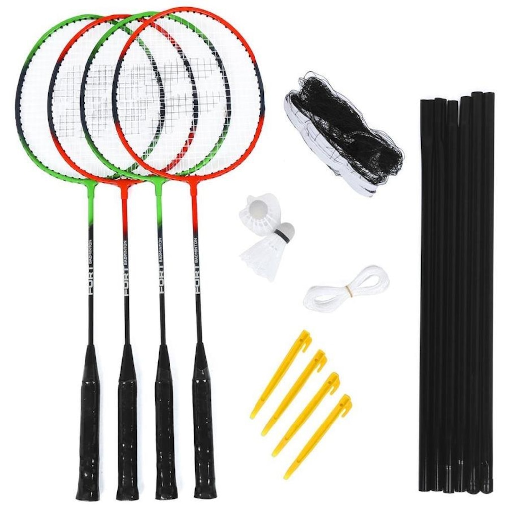 Kit Badminton Fort Steez Lazer com 04 Raquetes Rede + 2 Petecas