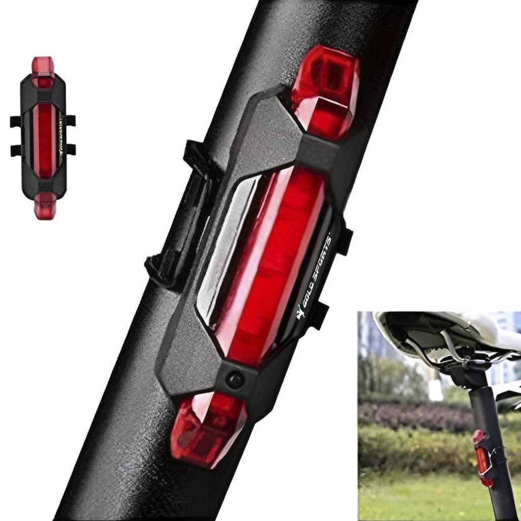 Imagem 4 do produto Lanterna de Bike Gold Sports Traseira Led Clear Vision 4 Modos de Funções Cabo Usb Recarregável