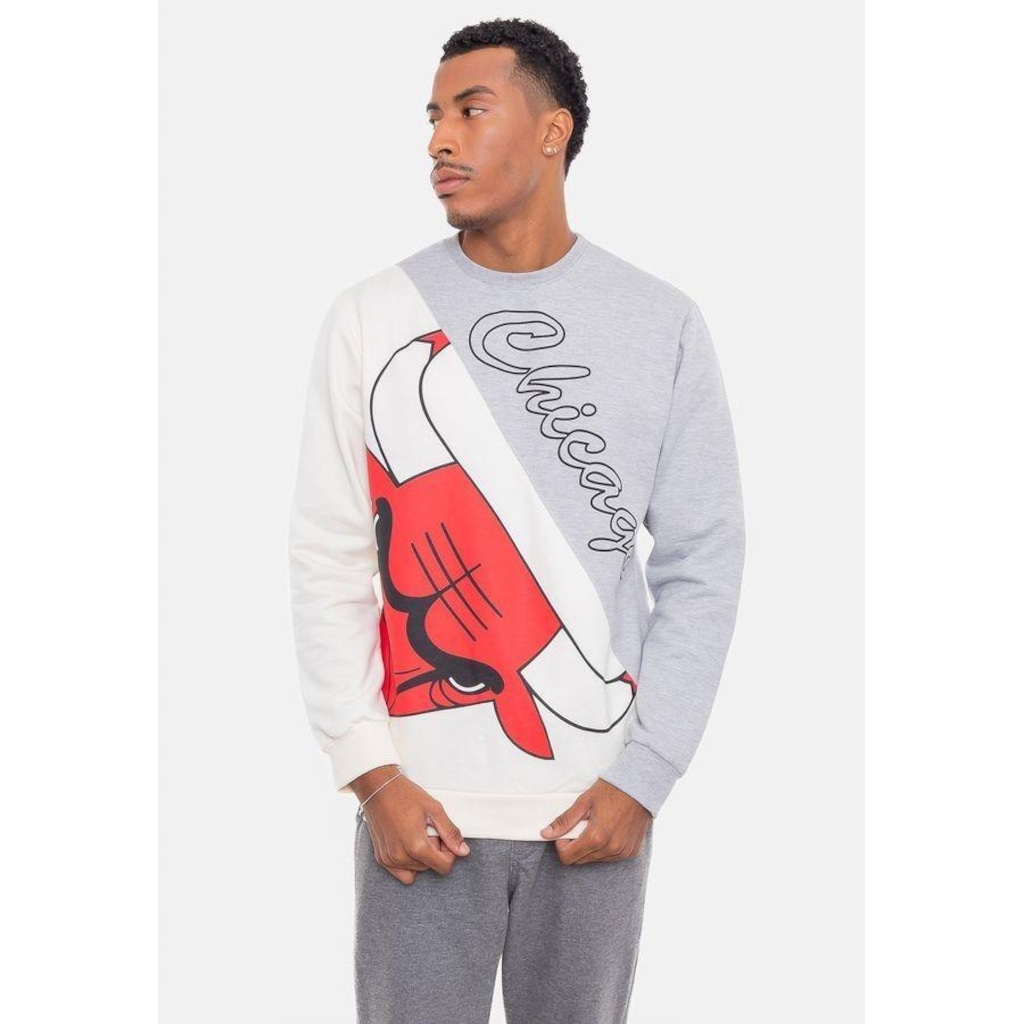 Blusão De Moletom NBA Wordmark Chicago Bulls Cinza Mescla - Masculina