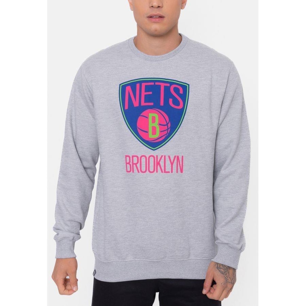 Imagem 3 do produto Blusão De Moletom NBA Neon Colors Brooklyn Nets Cinza Mescla - Masculina