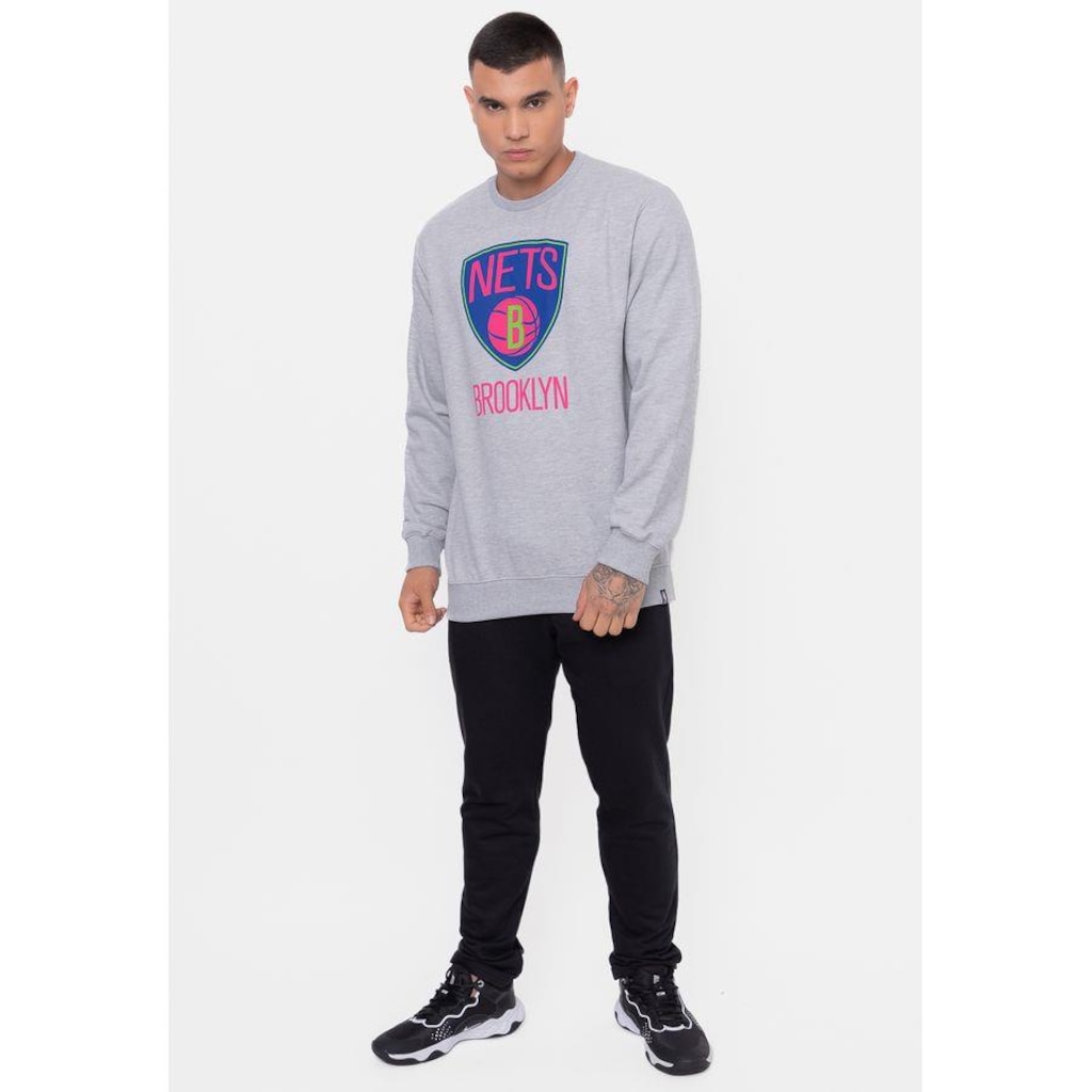 Imagem 5 do produto Blusão De Moletom NBA Neon Colors Brooklyn Nets Cinza Mescla - Masculina