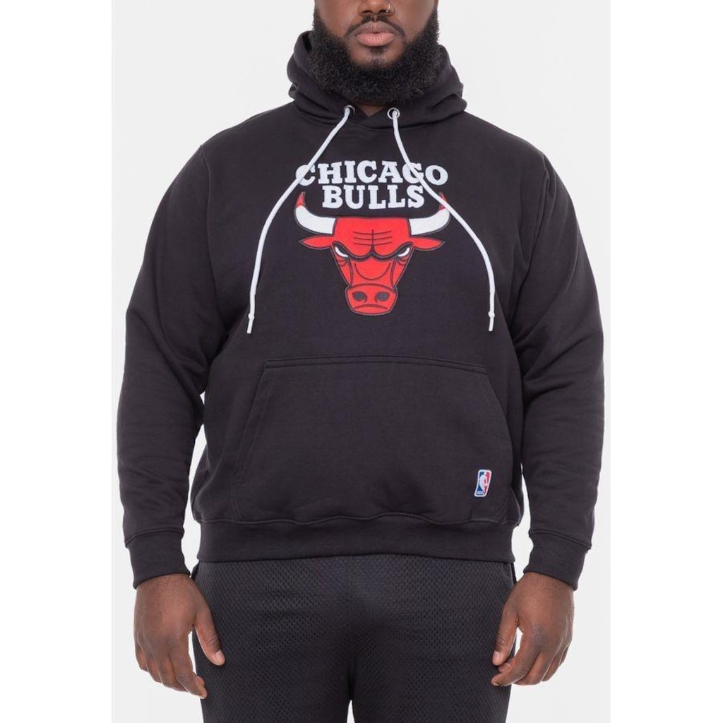 Imagem 3 do produto Blusão De Moletom Com Capuz NBA Plus Size Com Feltro Logo Chicago Bulls Preto - Masculina