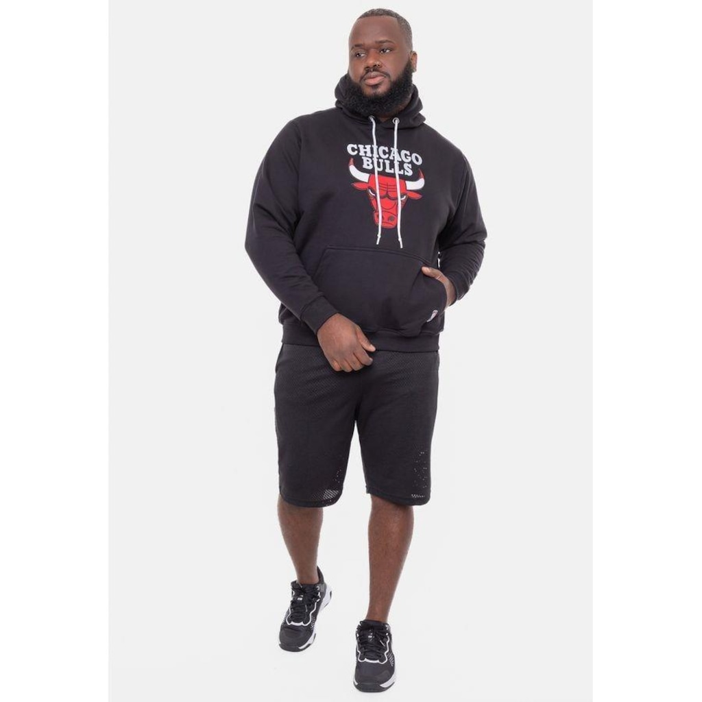 Imagem 4 do produto Blusão De Moletom Com Capuz NBA Plus Size Com Feltro Logo Chicago Bulls Preto - Masculina