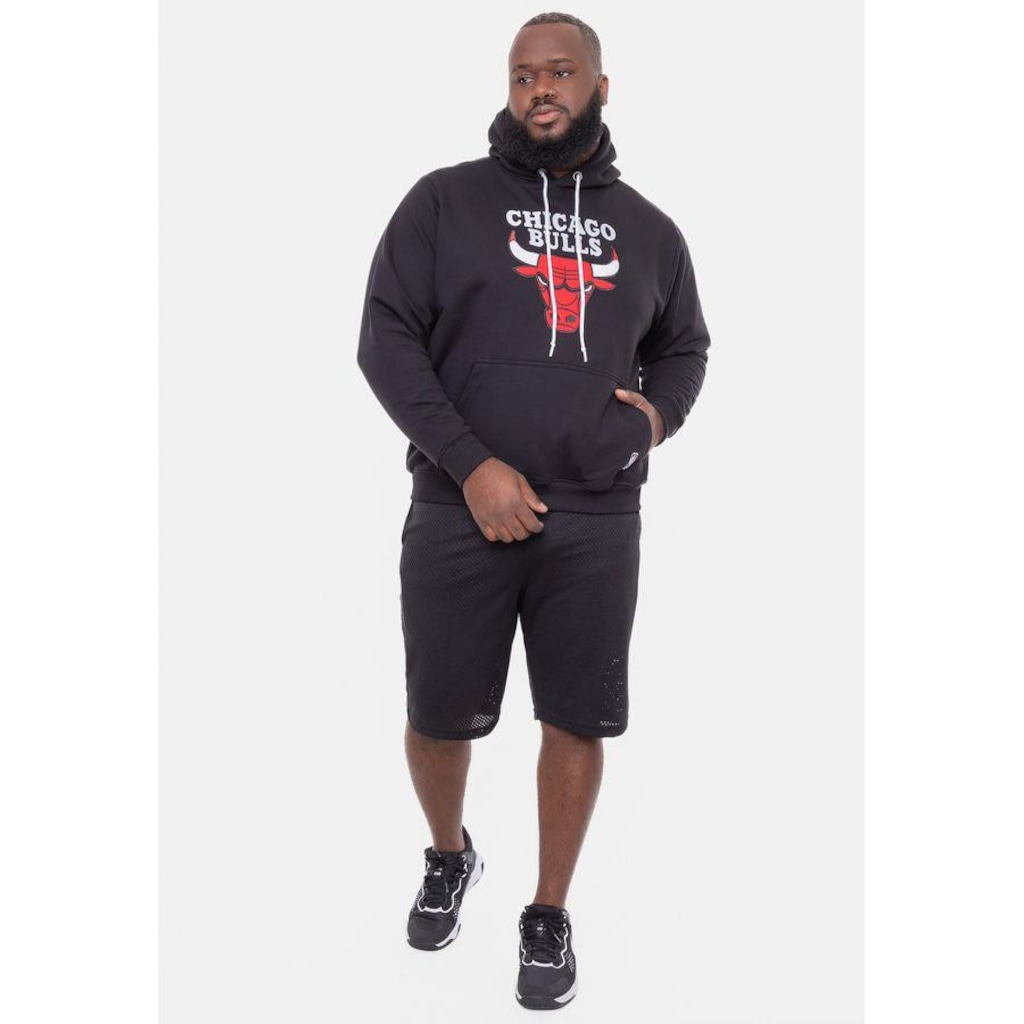 Imagem 5 do produto Blusão De Moletom Com Capuz NBA Plus Size Com Feltro Logo Chicago Bulls Preto - Masculina