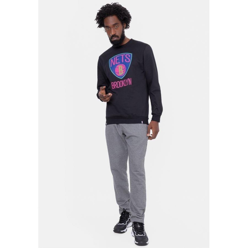 Imagem 2 do produto Blusão De Moletom NBA Neon Colors Brooklyn Nets Preto - Masculina