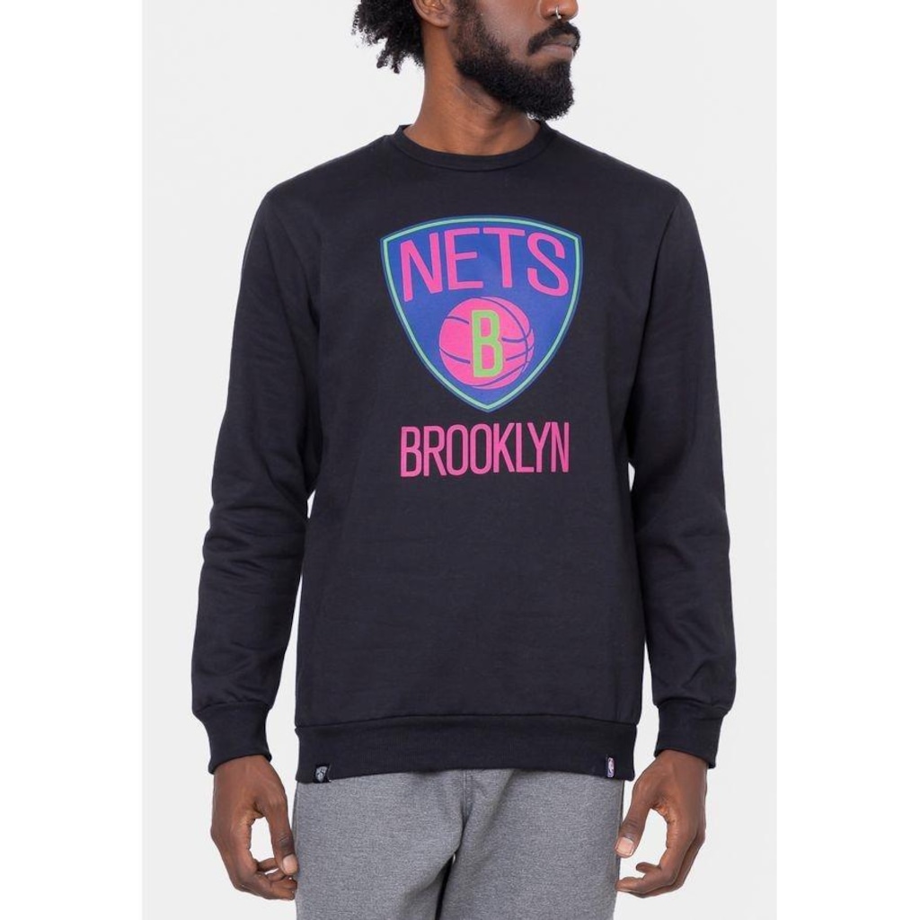 Imagem 3 do produto Blusão De Moletom NBA Neon Colors Brooklyn Nets Preto - Masculina