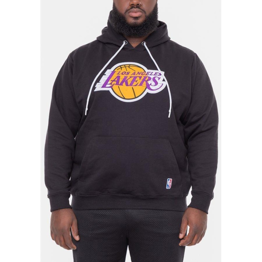 Imagem 2 do produto Blusão De Moletom Com Capuz Nba Plus Size Feltro Logo Los Angeles Lakers Preto - Masculina