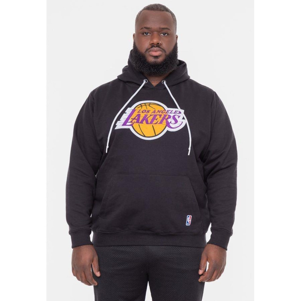 Blusão De Moletom Com Capuz Nba Plus Size Feltro Logo Los Angeles Lakers Preto - Masculina