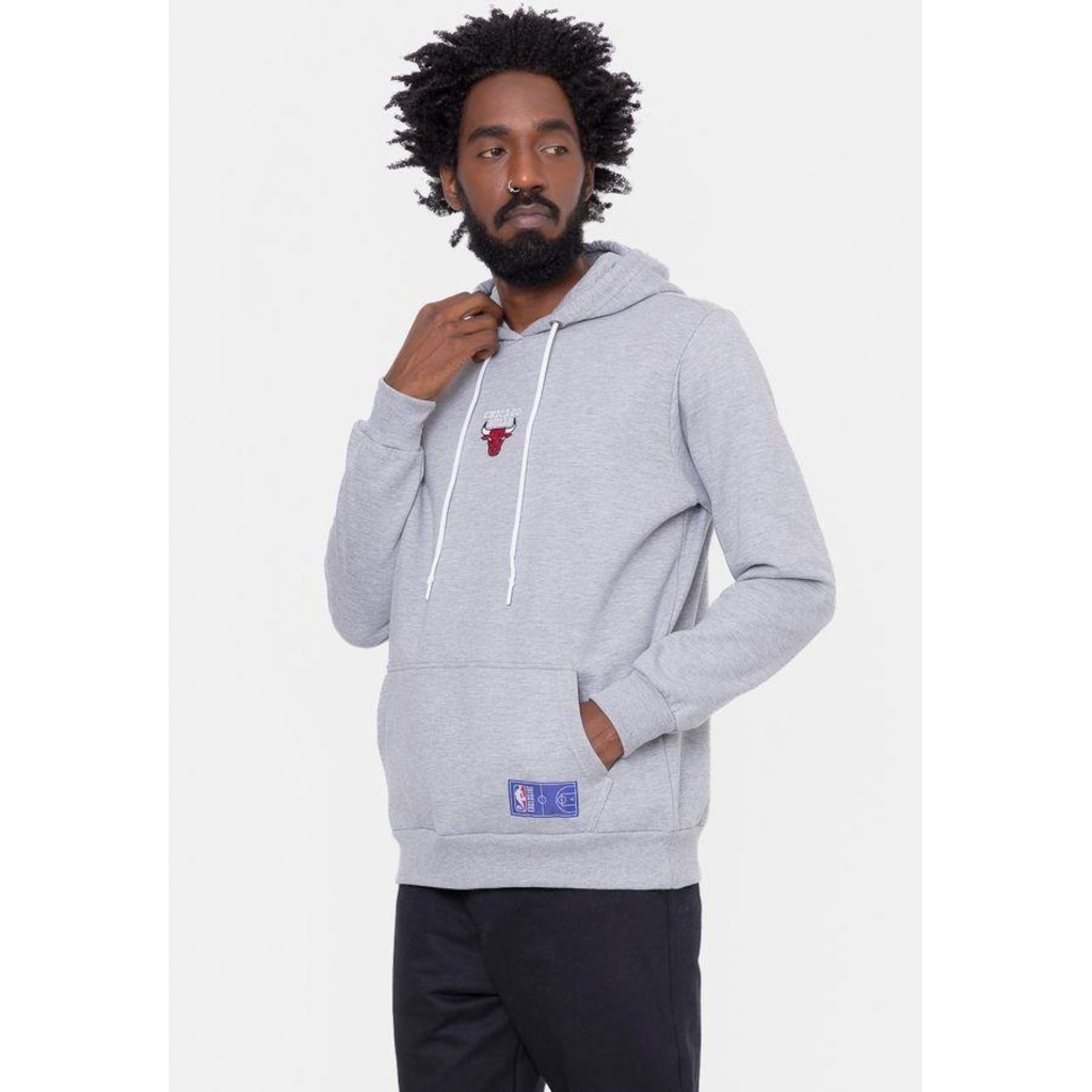 Blusão De Moletom Com Capuz NBA Mini Logo Soft Chicago Bulls Cinza Mescla - Masculina