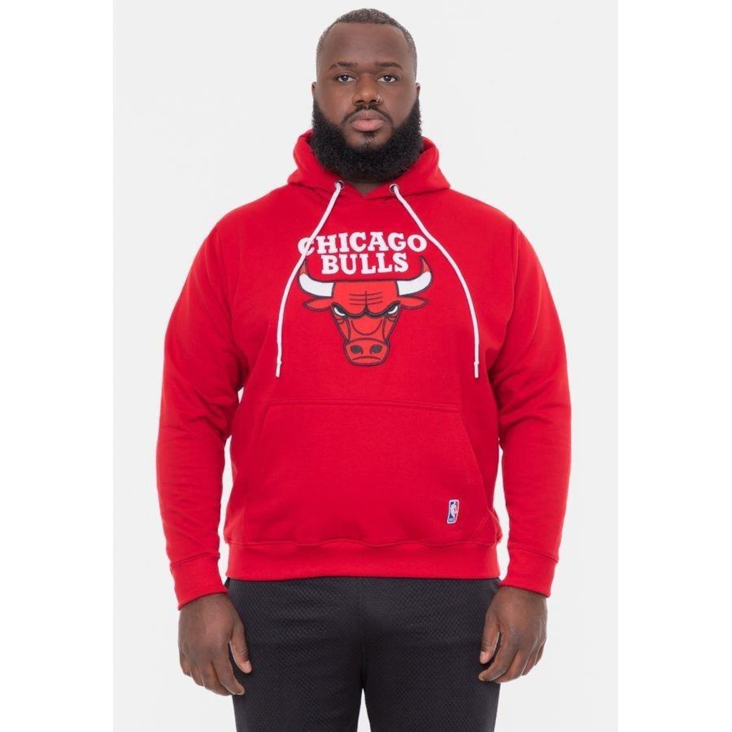 Blusão De Moletom Com Capuz NBA Plus Size Com Feltro Logo Chicago Bulls Vermelho - Masculina