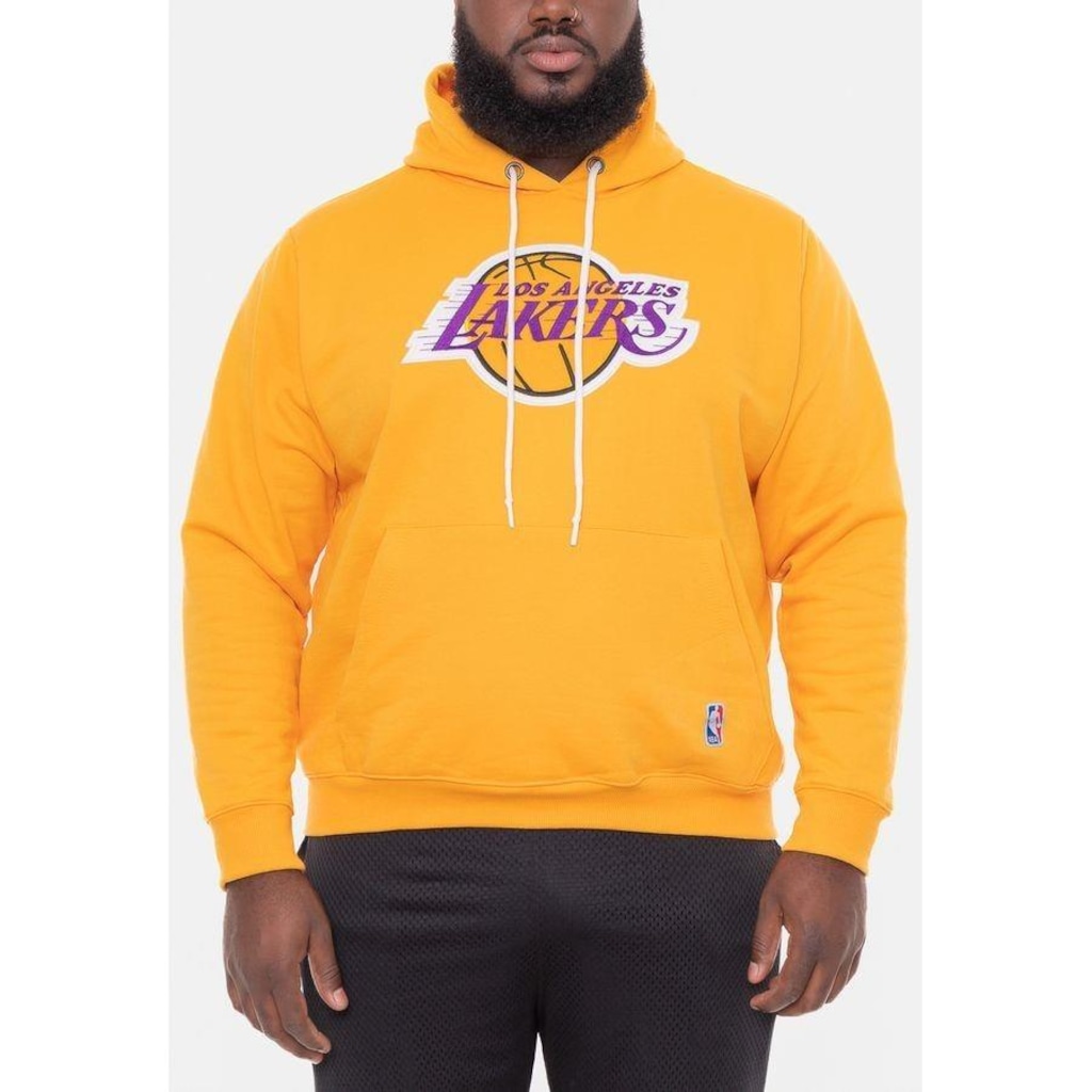Imagem 4 do produto Blusão De Moletom Com Capuz Nba Plus Size Feltro Logo Los Angeles Lakers Amarelo - Masculina