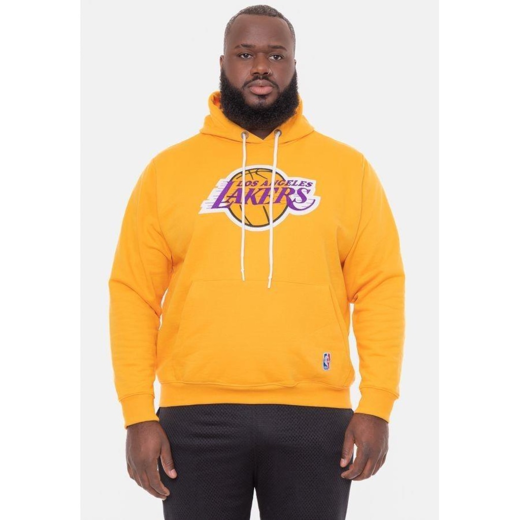 Blusão De Moletom Com Capuz Nba Plus Size Feltro Logo Los Angeles Lakers Amarelo - Masculina