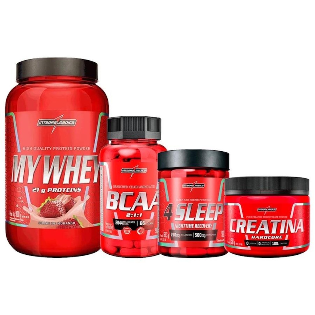 Kit Integralmédica: Whey 900G + Creatina 150G + Bcaa 120 Caps + 4Sleepp - 90 Caps - Foto 1