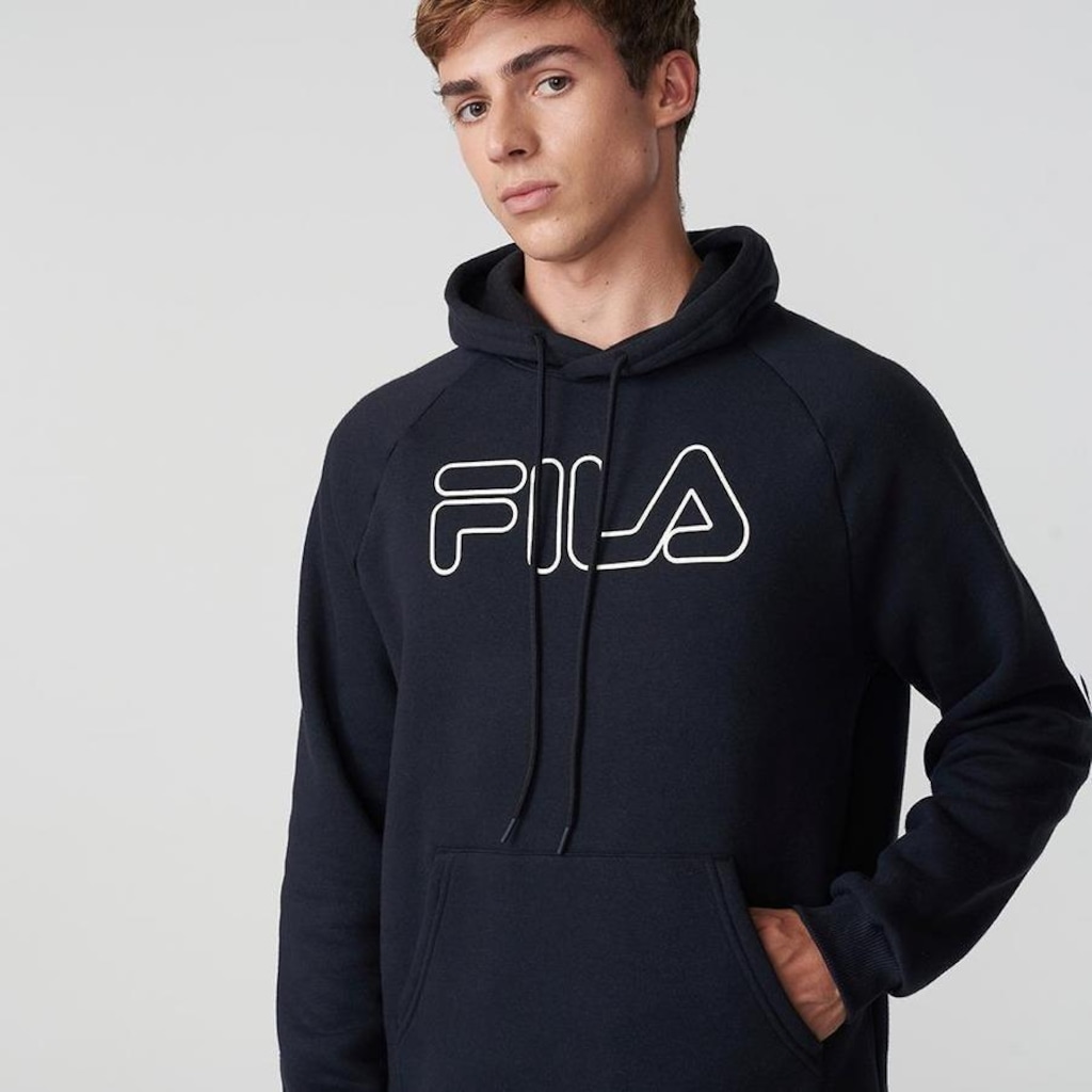Blusão de Moletom Masculino Fila com Capuz Letter Outline