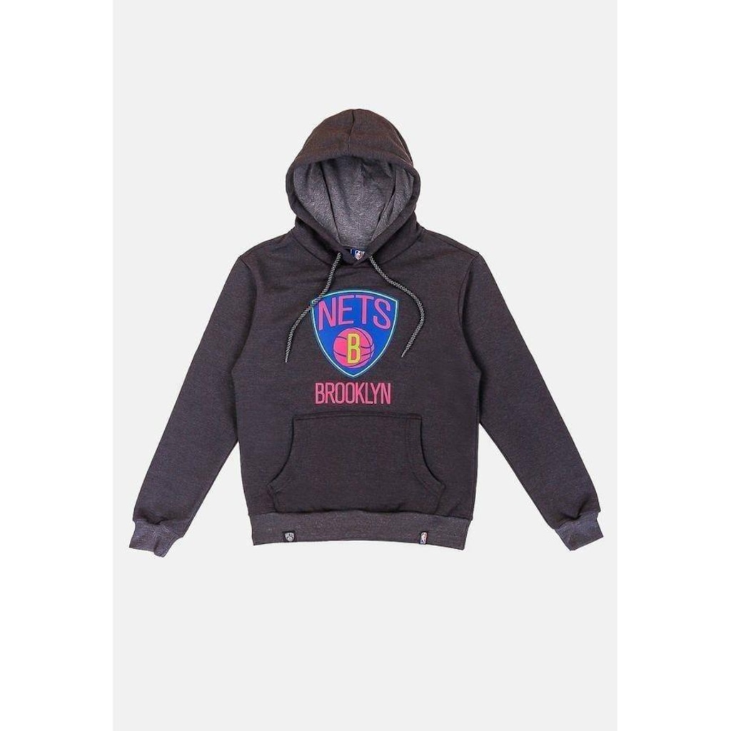 Blusão De Moletom Com Capuz NBA Neon Colors Nets Grafite - Masculino