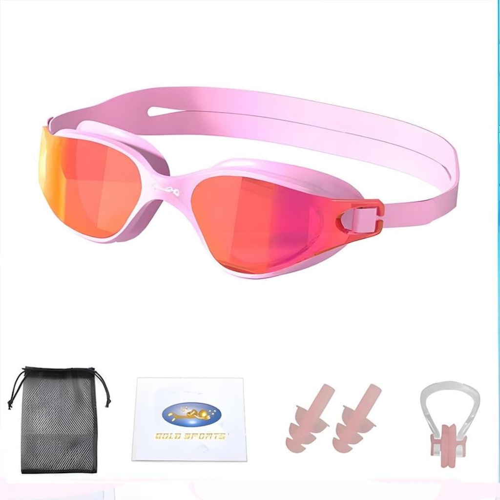 Kit Natação Gold Sports Óculos Lince Demi Mirror Hd + Mesh Bag + Clip Nasal + Protetor de ouvido