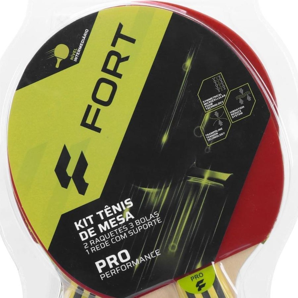 Imagem 2 do produto Kit de Tênis de Mesa Fort Pro: 2 Raquetes 1 Estrela + 3 Bolas + Rede com Suporte
