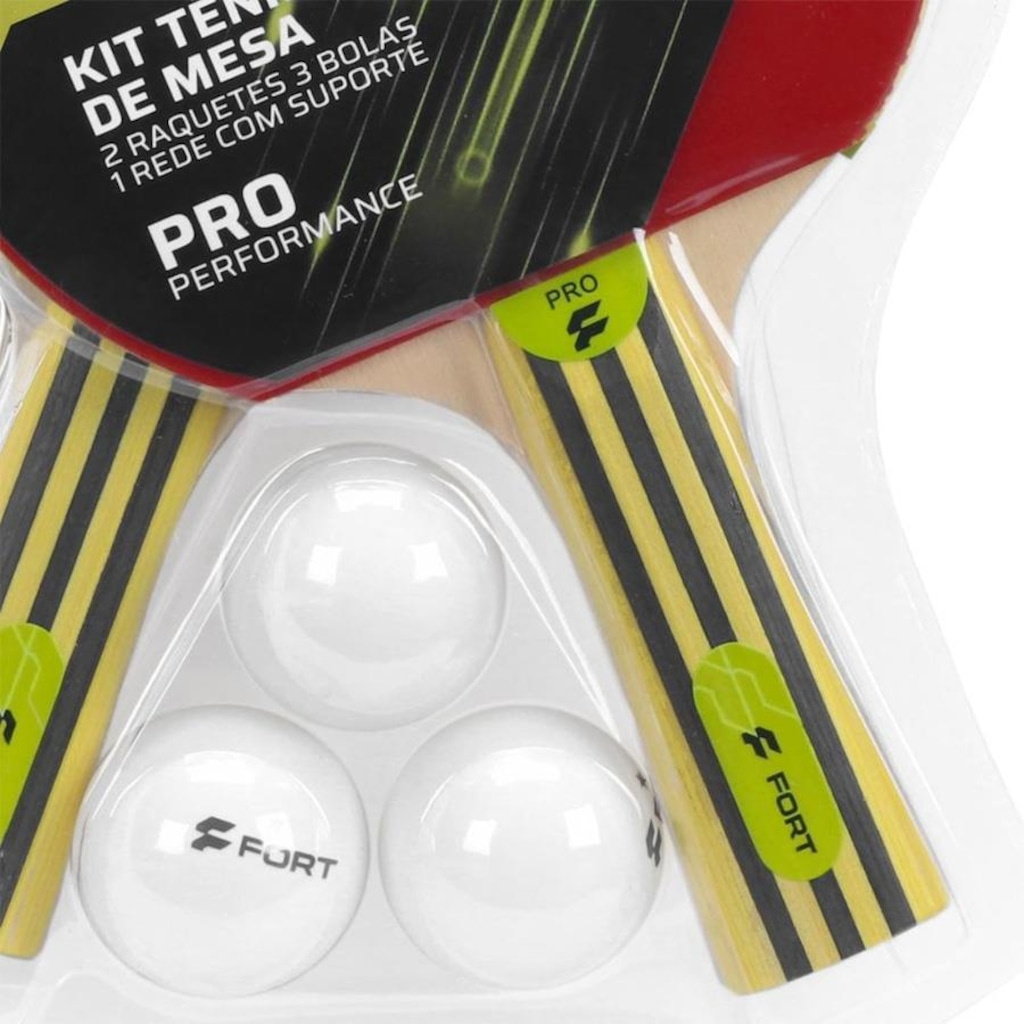 Imagem 3 do produto Kit de Tênis de Mesa Fort Pro: 2 Raquetes 1 Estrela + 3 Bolas + Rede com Suporte