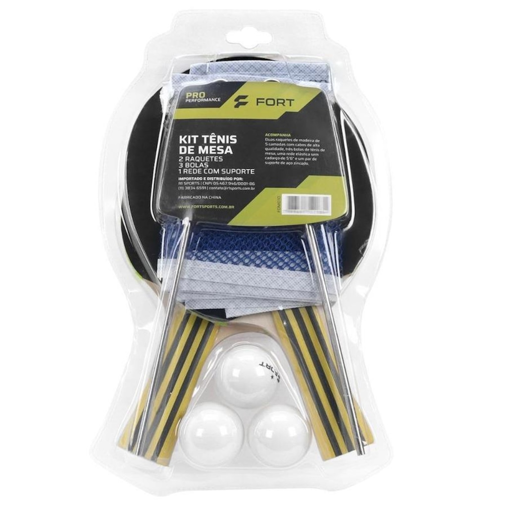 Imagem 5 do produto Kit de Tênis de Mesa Fort Pro: 2 Raquetes 1 Estrela + 3 Bolas + Rede com Suporte