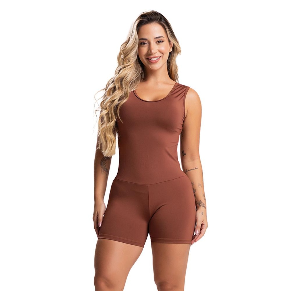 Macaquinho Fitness MVB Modas Curto Liso Suplex - Feminino