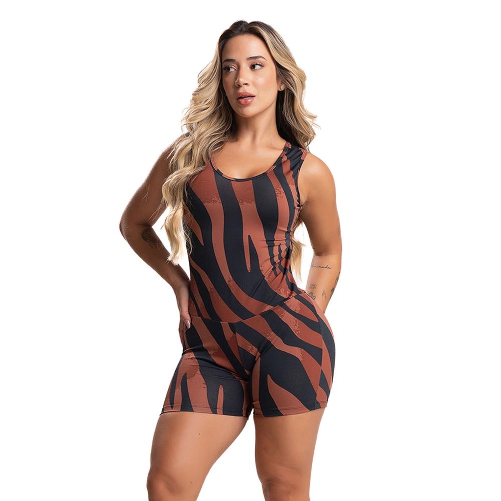 Macaquinho Fitness MVB Modas Curto Liso Suplex - Feminino
