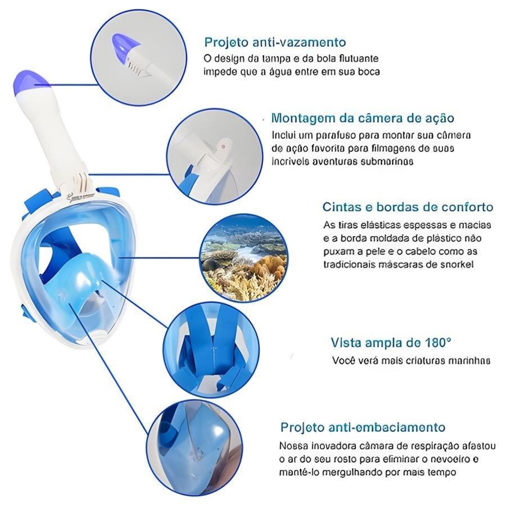 Imagem 5 do produto Máscara de Mergulho Gold Sports Full Face com Snorkel - Adulto