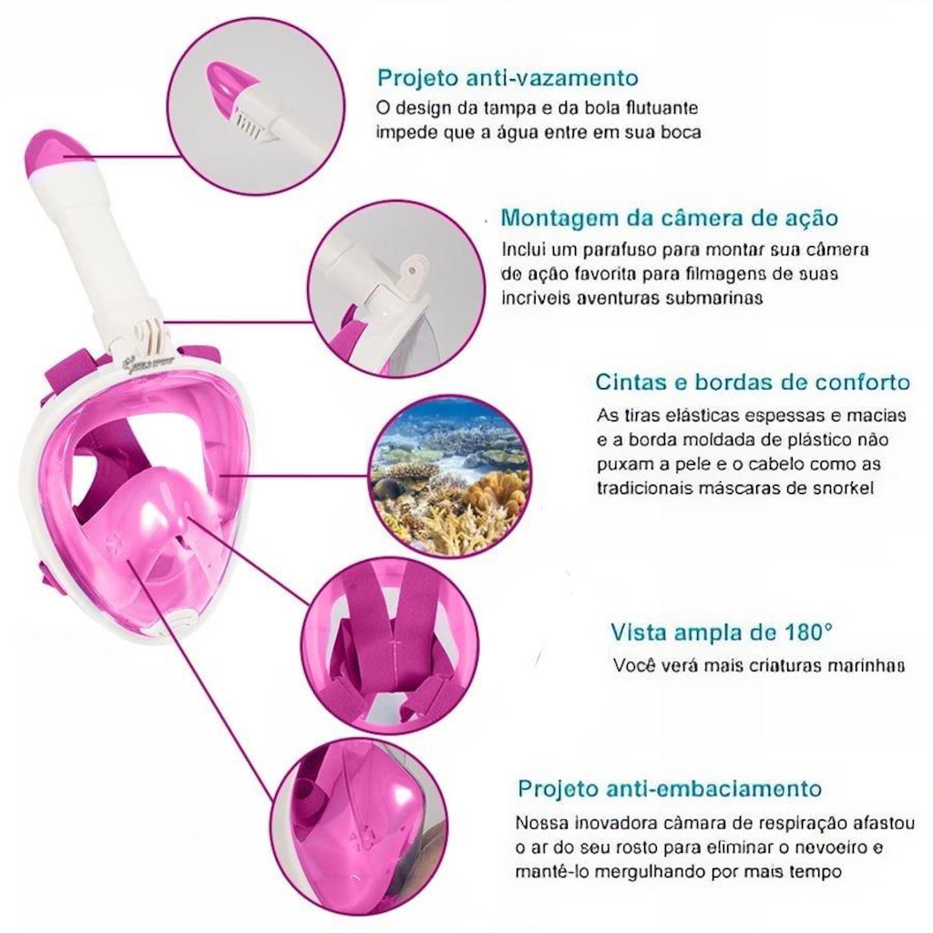 Imagem 5 do produto Máscara de Mergulho Gold Sports Full Face com Snorkel - Adulto