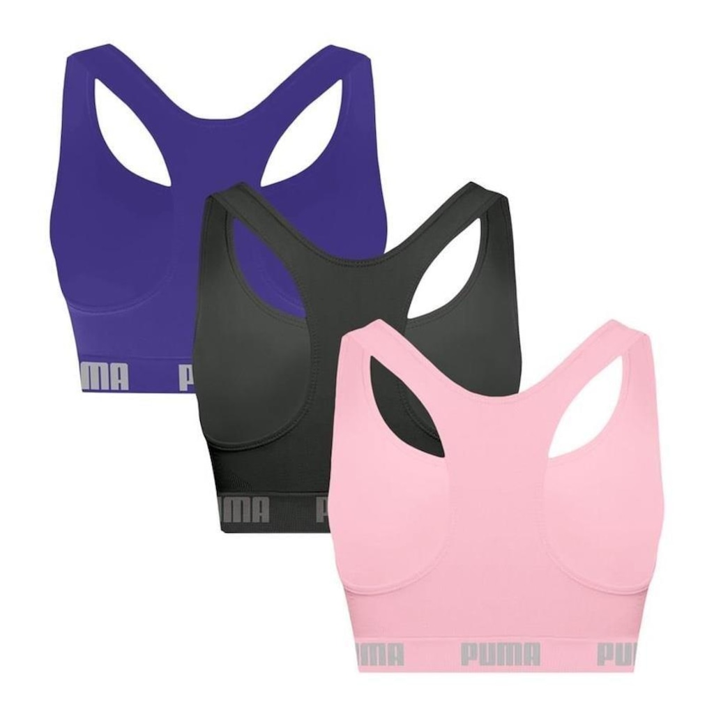 Imagem 2 do produto Kit Tops Fitness sem Bojo Puma Nadador sem Costura - 3 Unidades - Feminino