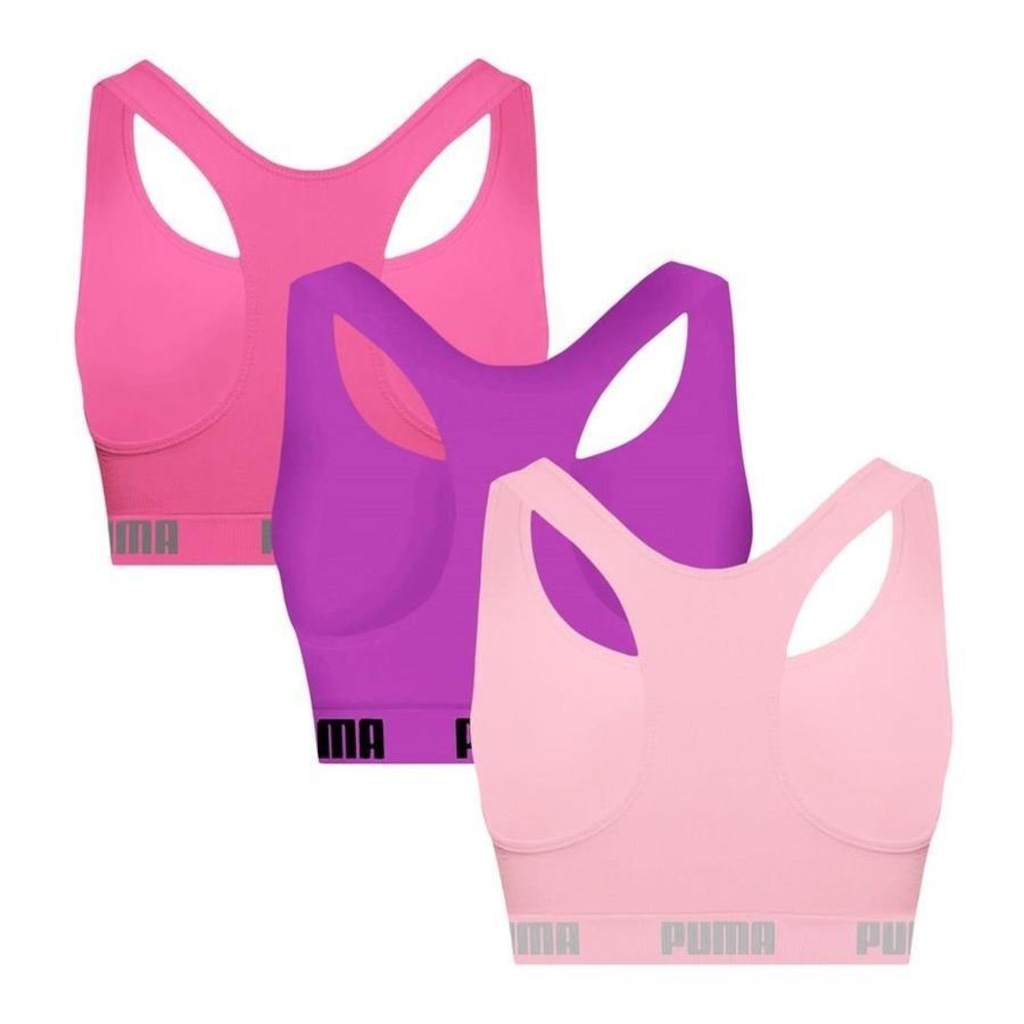 Imagem 2 do produto Kit Tops Fitness sem Bojo Puma Nadador sem Costura - 3 Unidades - Feminino