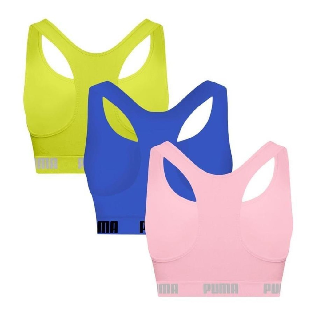 Imagem 2 do produto Kit Tops Fitness sem Bojo Puma Nadador sem Costura - 3 Unidades - Feminino