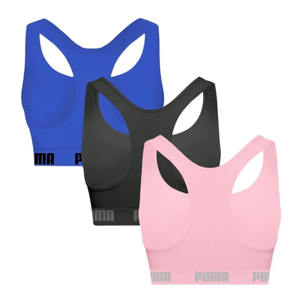 Imagem 2 do produto Kit Tops Fitness sem Bojo Puma Nadador sem Costura - 3 Unidades - Feminino