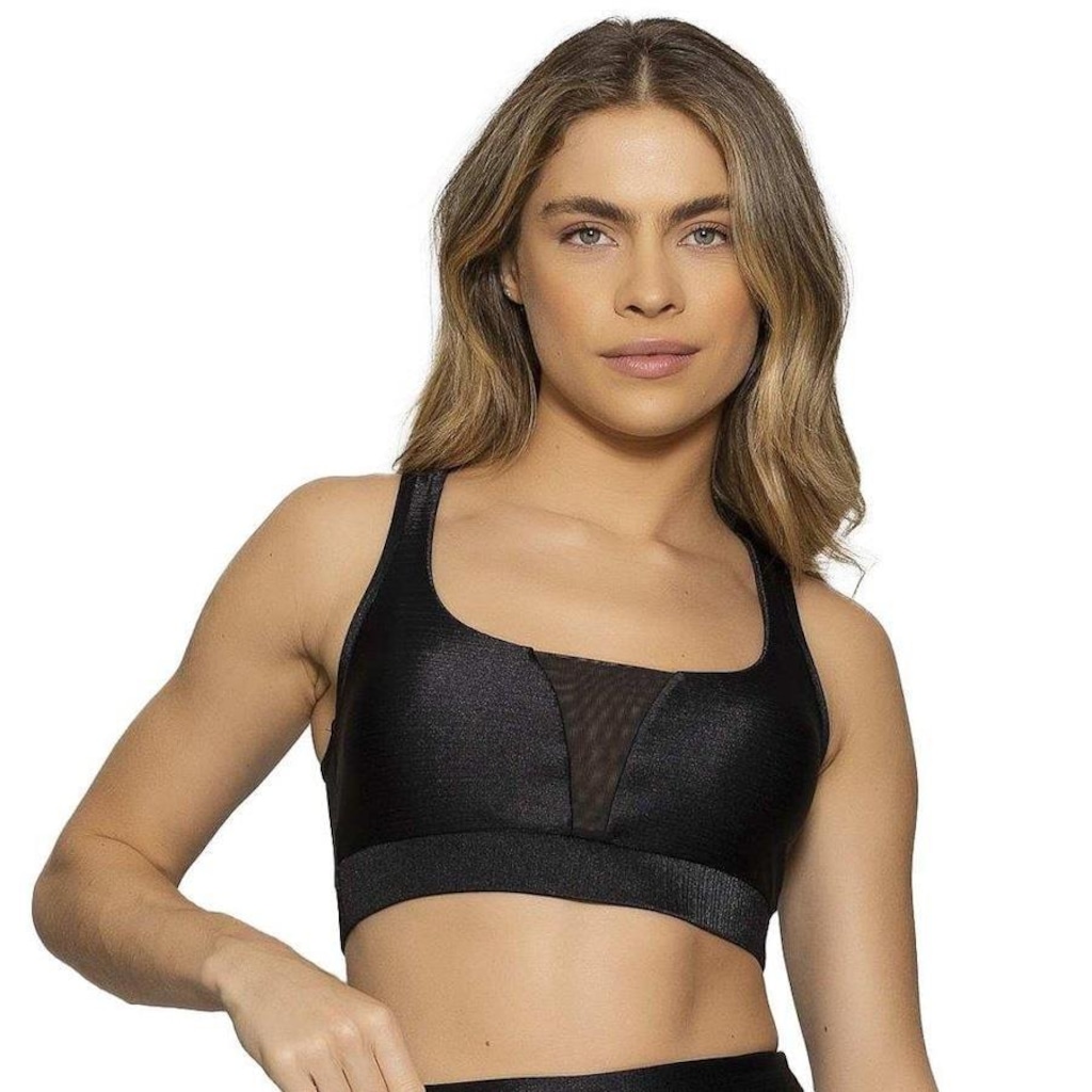 Top Fitness com Bojo Run More Shine Tule - Feminino